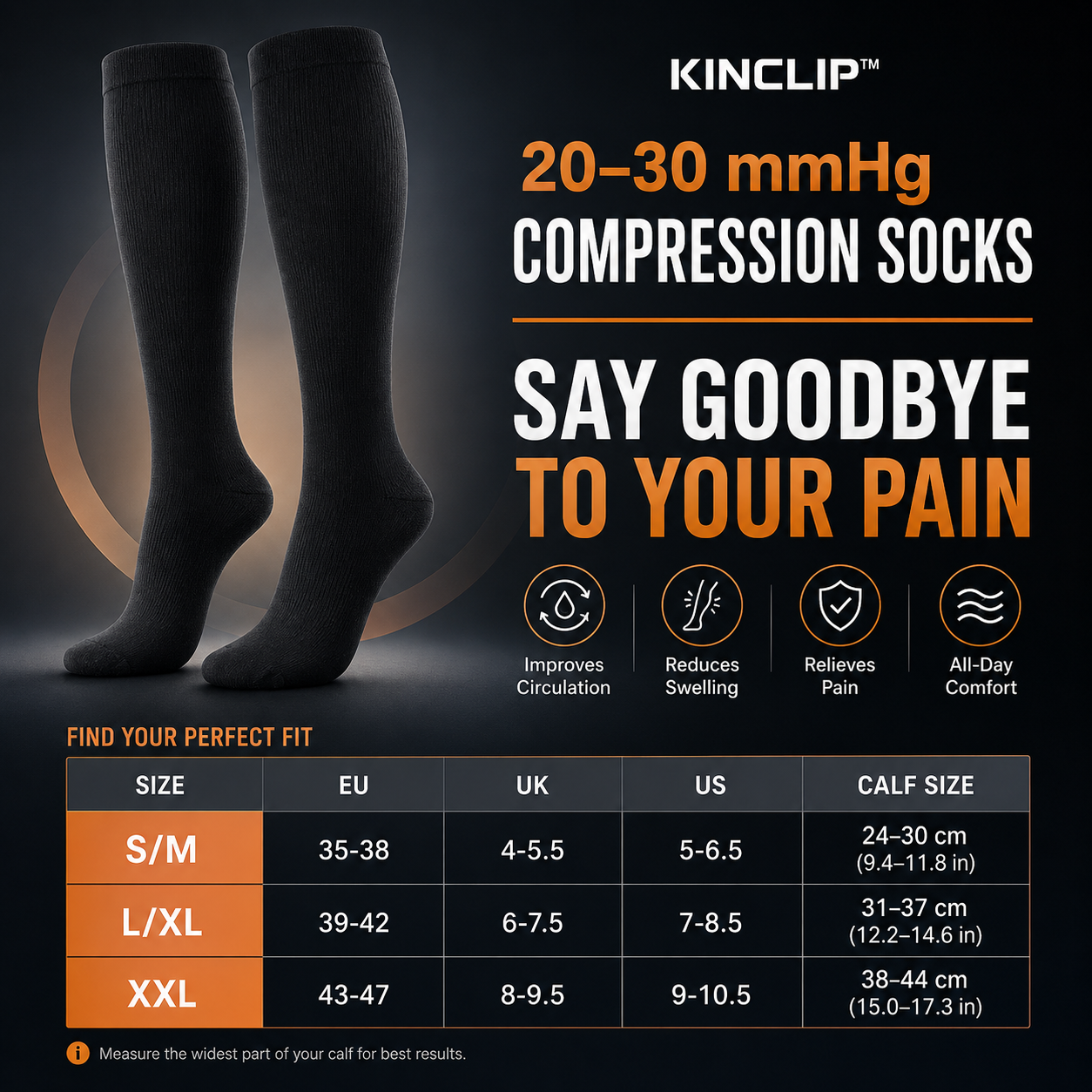 Kinclip™ Compression Socks (2 Pairs) — 20-30 mmHg Graduated Support