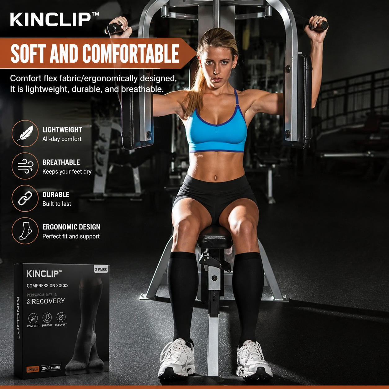 Kinclip™ Compression Socks (2 Pairs) — 20-30 mmHg Graduated Support