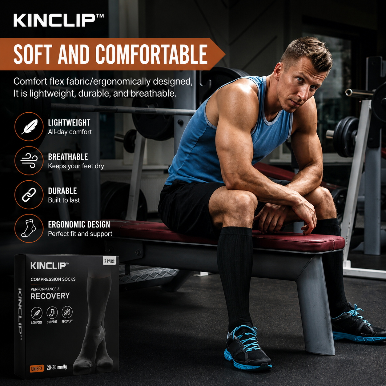 Kinclip™ Compression Socks (2 Pairs) — 20-30 mmHg Graduated Support